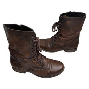 Steve Madden Women's 7 M Brown Leather Troopa Combat Jump Boots Grunge